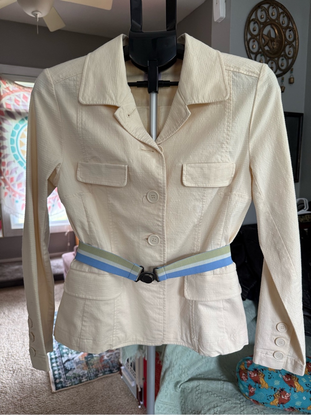 Weekenders Cream Tailored Button-Front Jacket with Striped Belt